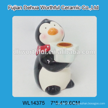 Bougeoir en céramique fait main avec design de pingouin
